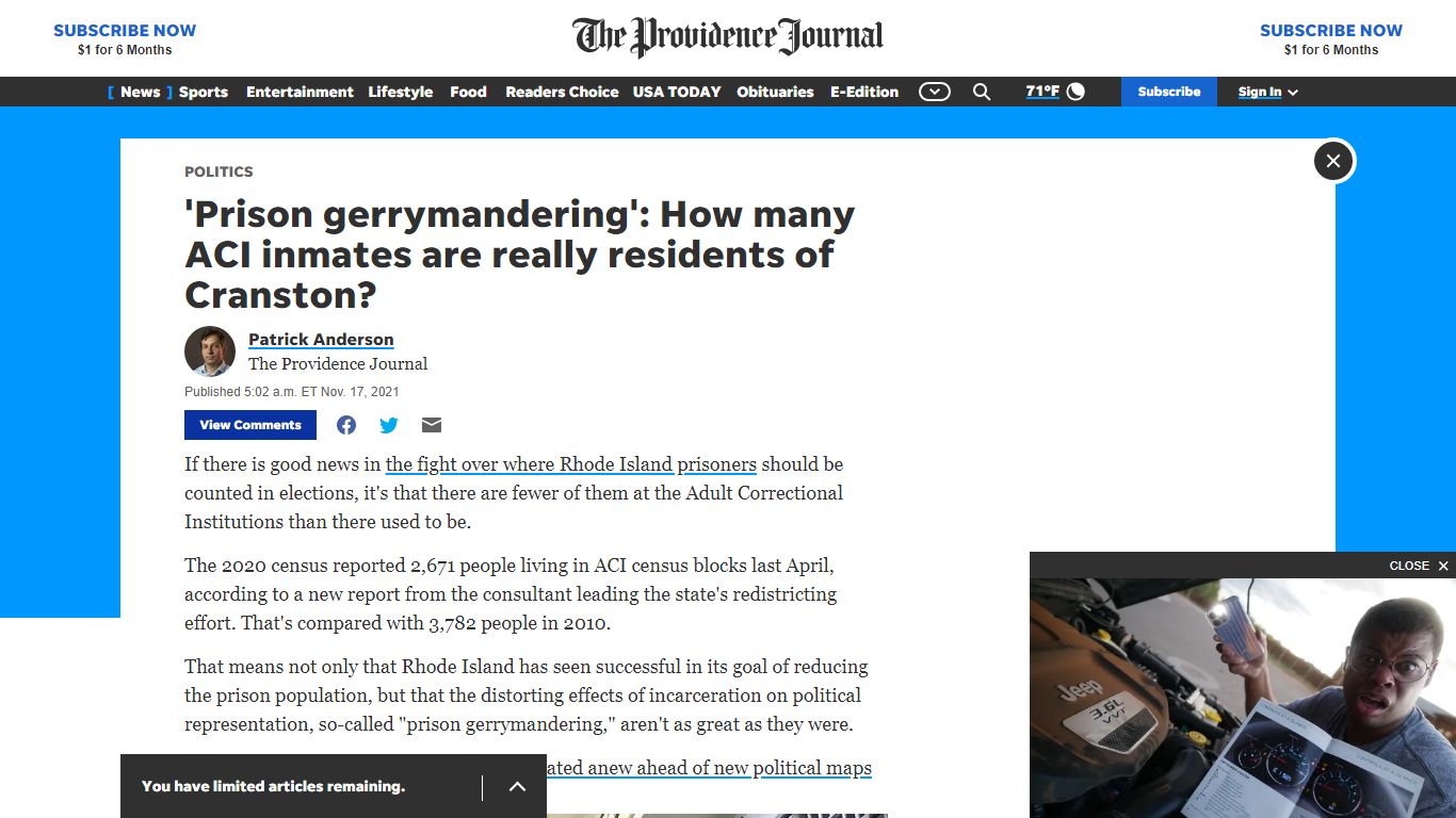 ACI inmates count as Cranston RI residents, prison gerrymandering